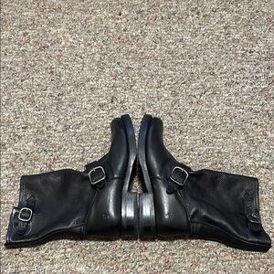Frye Black Leather Ankle Boots with Buckles